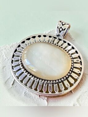 Lia Sophia Silver Oval White Cabochon Southwest Starburst Cow Skull Bail Pendant